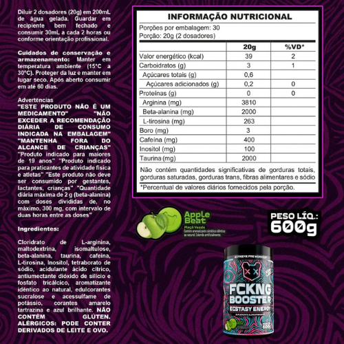 Pré treino FCKNG BOOSTER 600g - Sabor Apple Beat